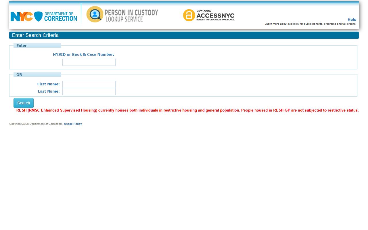 NYC inmate lookup system New York City booking reports