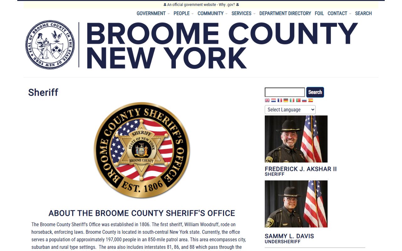 Broome County booking reports Sheriff's Office page
