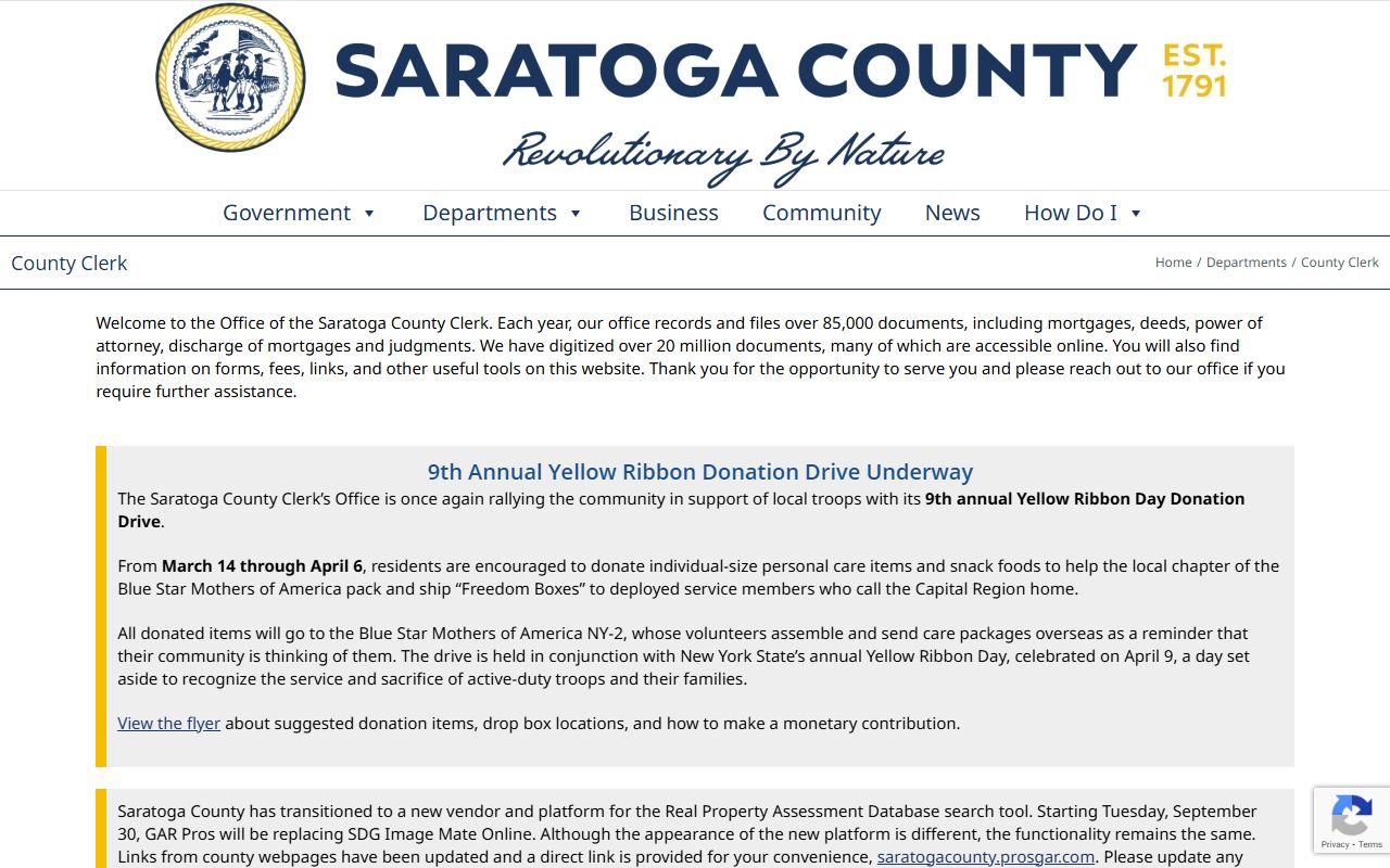 Saratoga County Clerk records booking reports