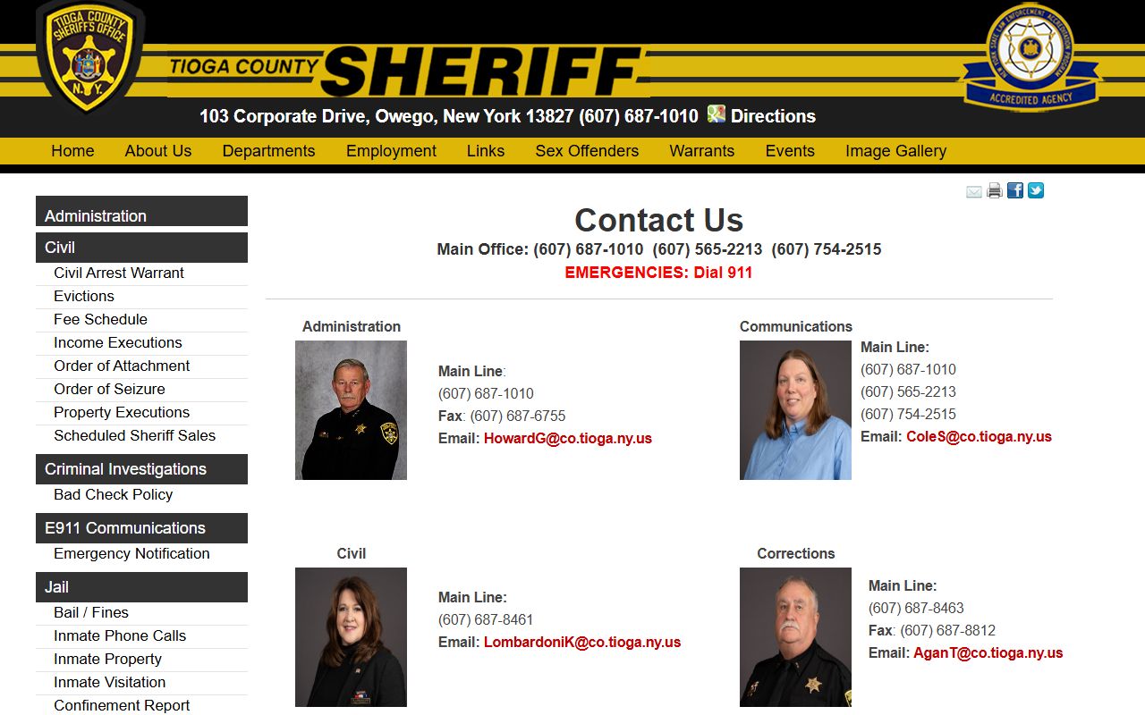 Tioga County Jail corrections booking reports