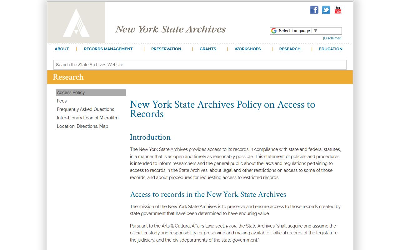 Livingston County booking reports NYS Archives access policy