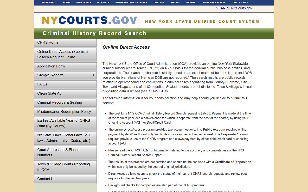 New York OCA criminal history record search booking reports